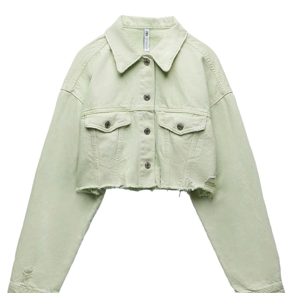 Mint Green Cropped Zara Denim Jacket